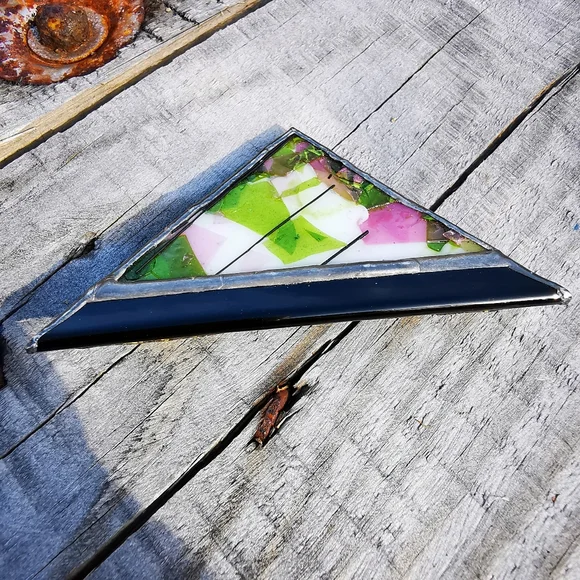 Artisan Created Fused Glass Triangular Brooch Pin - Picture 1 of 14